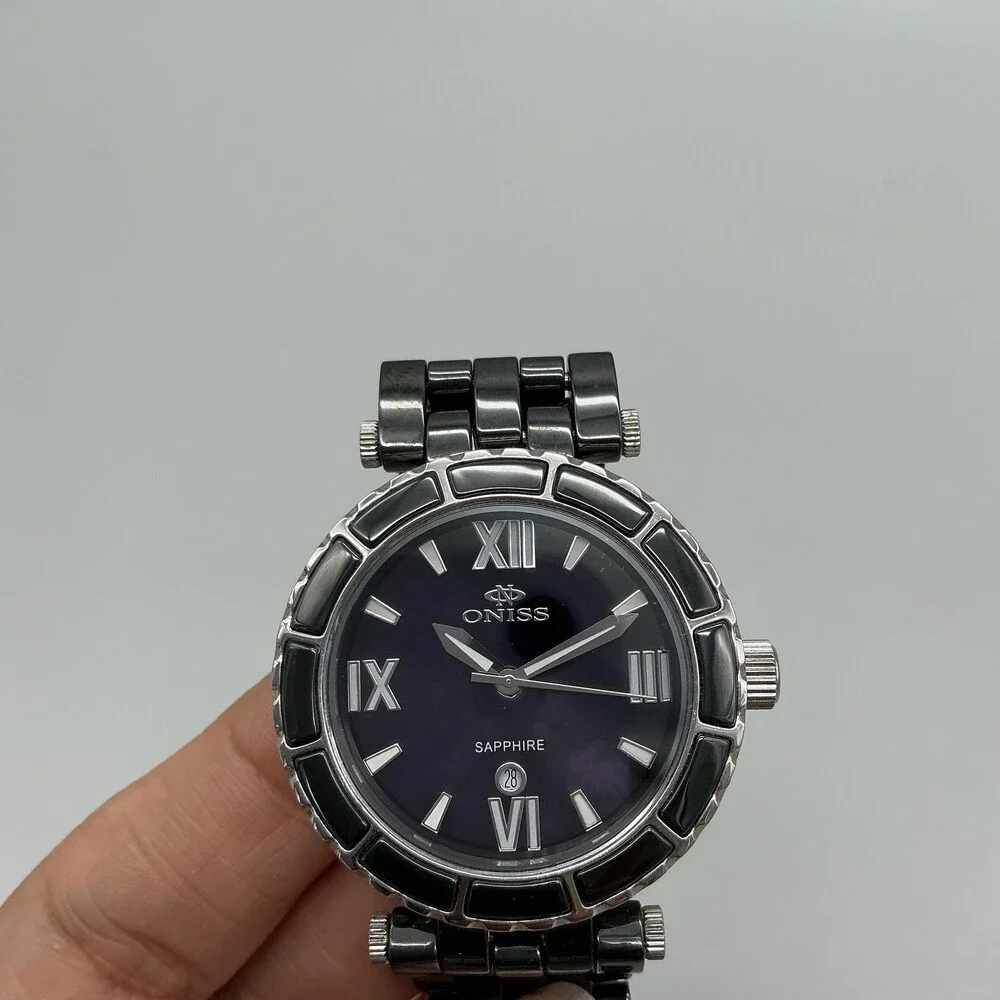 Oniss ON834-L Womens Watch 36mm Black Dial Ceramic Sapphire New Battery 7